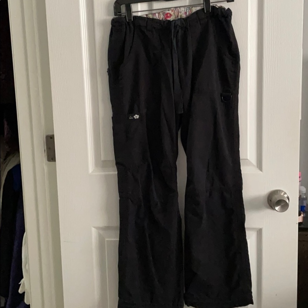 Black koi cargo scrub pants
